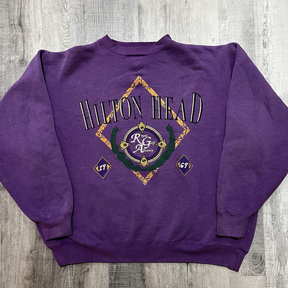 VTG Hilton Head Golf Course Purple 90s Heavy Cotton Crewneck Sweatshirt Sz XL